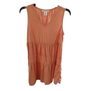 Lucky Brand Womens‎ XS Orange Boho Sleeveless V Neck Tiered Sundress Size XS